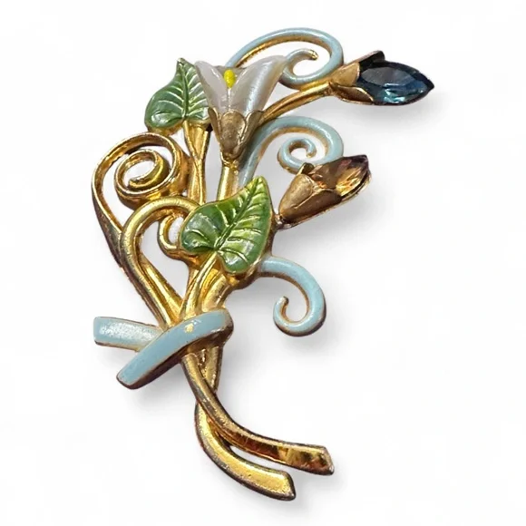 Rare Collectible 1940s Large CALLA LILY Floral Brooch. Large Corsage Brooch